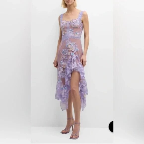 Bronx and Banco Eva Embroidered Floral Midi Dress purple S worn Harper bazaar - Picture 3 of 9